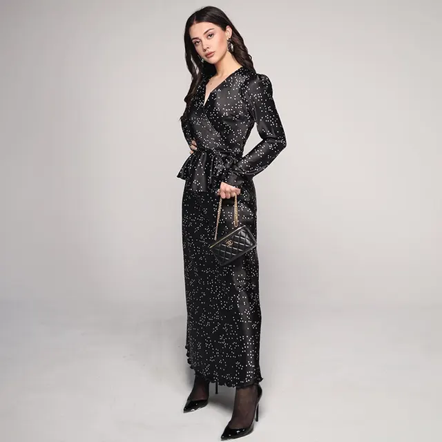V neck Printed Long sleeved Top High Waist Skirt Suit Black - Shop at LoveMi