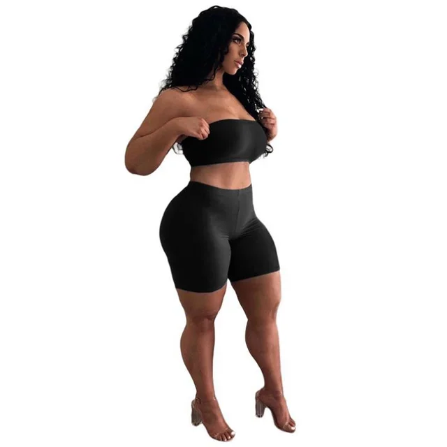 High Elastic Tight Elastic Small Tube Top Shorts Two piece Set Black - Shop at LoveMi