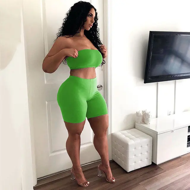 High Elastic Tight Elastic Small Tube Top Shorts Two piece Set Green - Shop at LoveMi