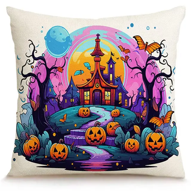 Skull Pumpkin Linen Pillow Cover Style 2 - Shop at LoveMi