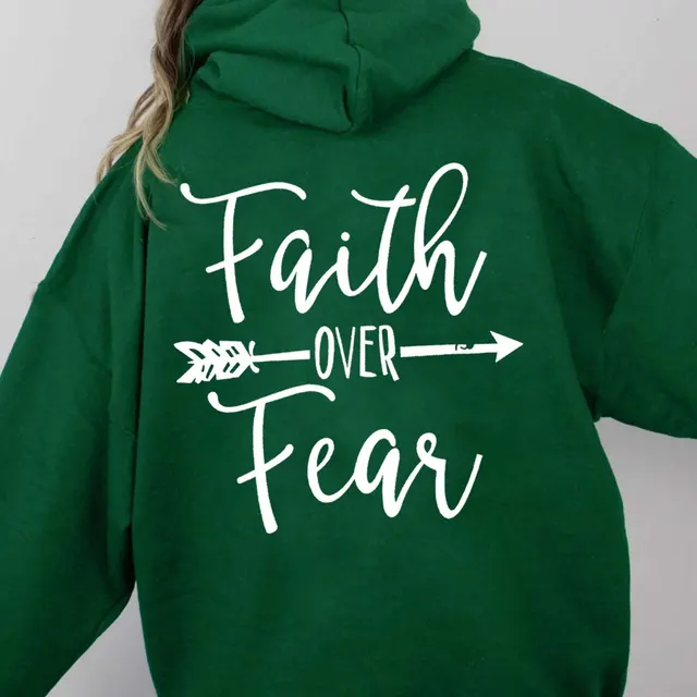 Plain Letter Printed Kangaroo Pocket Drawstring Women's Brushed Hoody Green - Shop at LoveMi