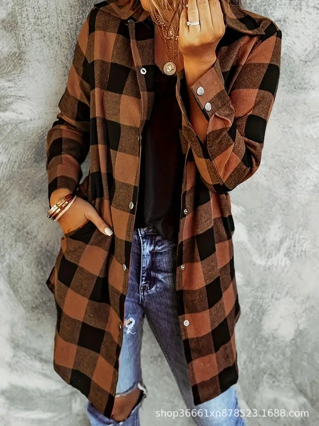 European And American Striped Brushed Button Shirt For Women Dark Brown - Shop at LoveMi