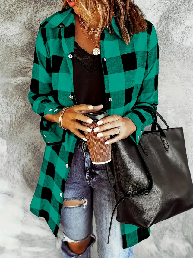 European And American Striped Brushed Button Shirt For Women Green - Shop at LoveMi