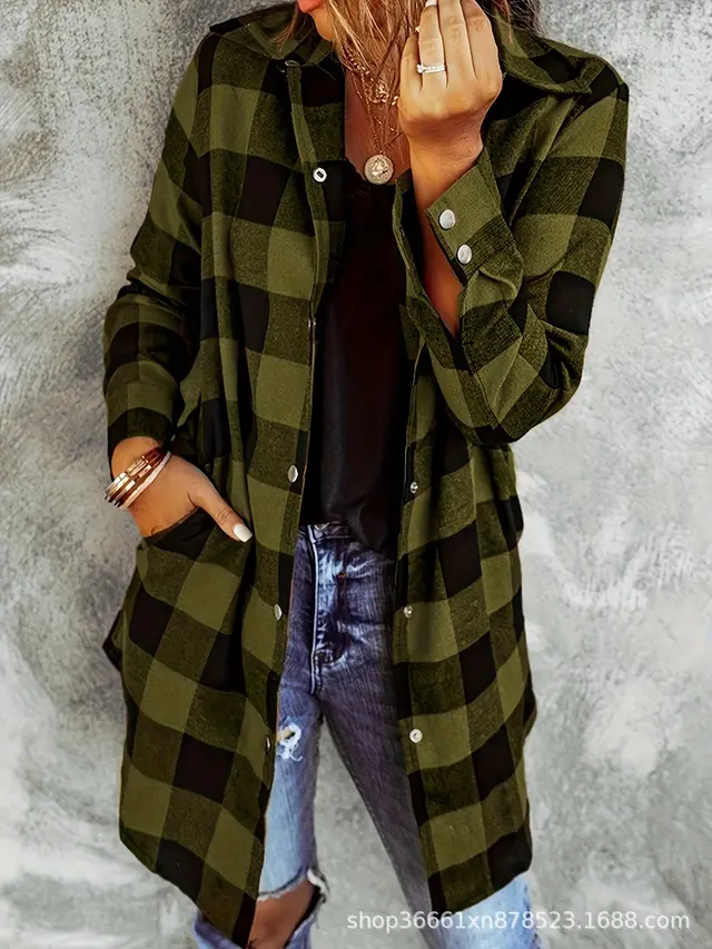 European And American Striped Brushed Button Shirt For Women Olive Green - Shop at LoveMi