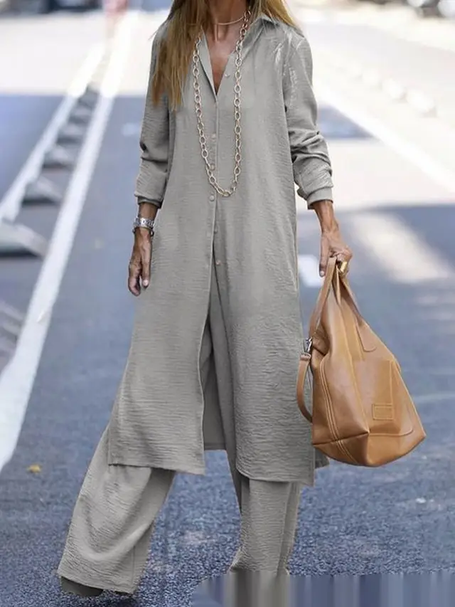 Mid length Solid Color Cotton And Linen Shirt Skirt Plus Casual Pants Gray - Shop at LoveMi