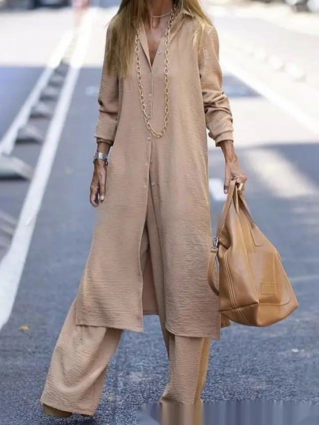 Mid length Solid Color Cotton And Linen Shirt Skirt Plus Casual Pants Khaki - Shop at LoveMi