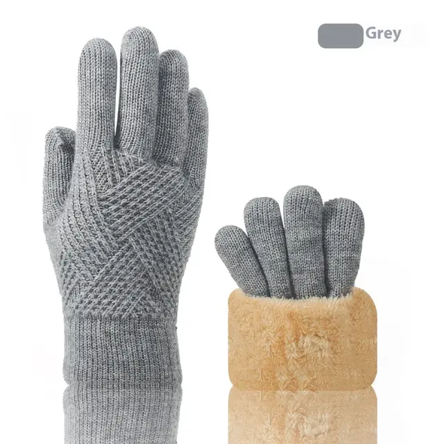 Double Layer Fleece lined Thick Windproof Thermal Touch Screen Gloves A68 Heather Gray - Shop at LoveMi