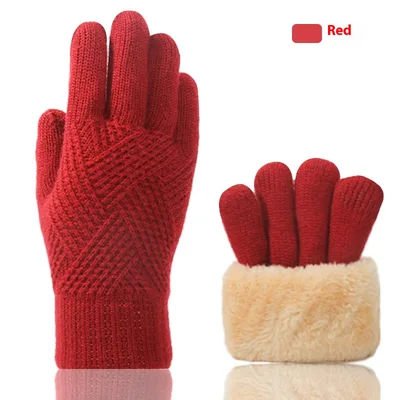 Double Layer Fleece lined Thick Windproof Thermal Touch Screen Gloves A68 Red - Shop at LoveMi