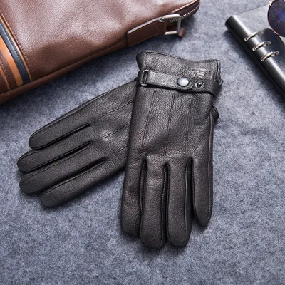 Fleece lined Thick Windproof Faux Deerskin Grain Sheepskin Driving And Biking Motorcycle Belt Button 13 - Shop at LoveMi