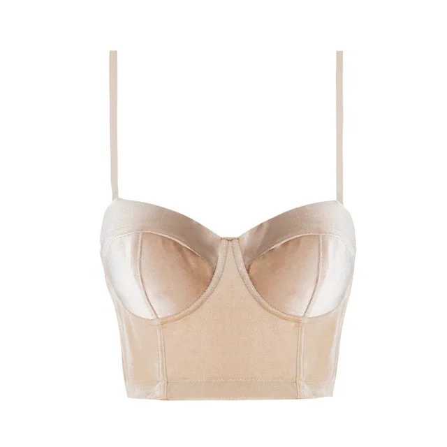 Real Velvet Spaghetti Straps Outerwear Fishbone Corset Solid Color Apricot - Shop at LoveMi