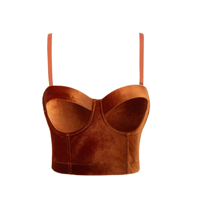 Real Velvet Spaghetti Straps Outerwear Fishbone Corset Solid Color Caramel Color - Shop at LoveMi