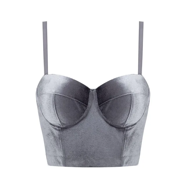 Real Velvet Spaghetti Straps Outerwear Fishbone Corset Solid Color Gray - Shop at LoveMi