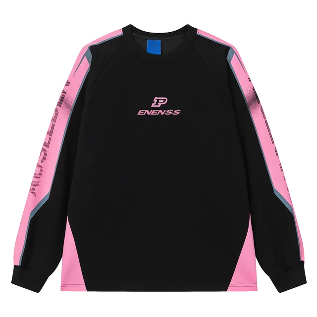 American Retro Sports Couple Wear Round Neck Long Sleeve Black - Shop at LoveMi