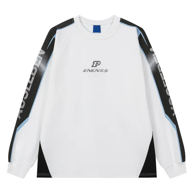 American Retro Sports Couple Wear Round Neck Long Sleeve White - Shop at LoveMi