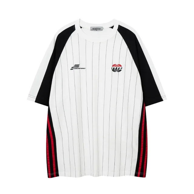 American Retro Sports Striped Short Sleeve White - Shop at LoveMi