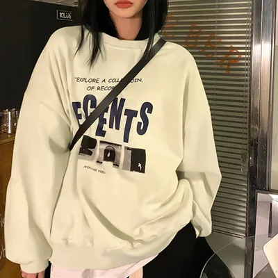 Fleece lined Loose fitting Casual Pullover Women's Fall Winter Coat Vintage Round Neck Apricot - Shop at LoveMi