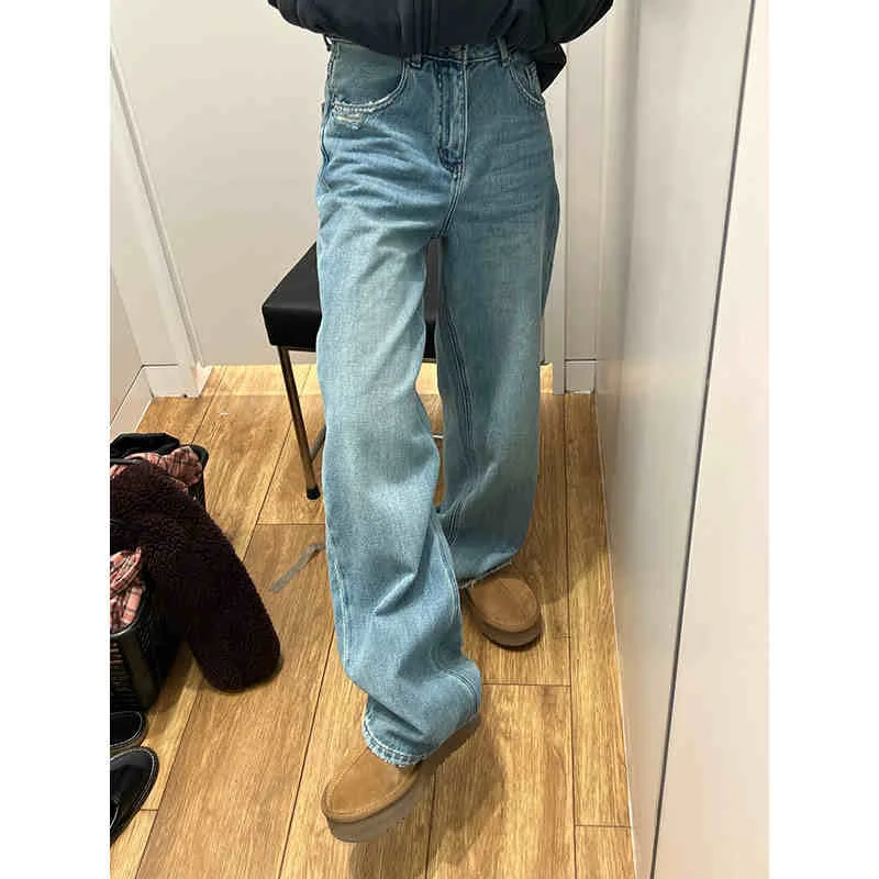 Straight Jeans Women's Retro Loose Plus Size High Waist Wide Leg Pants Light Blue - Shop at LoveMi