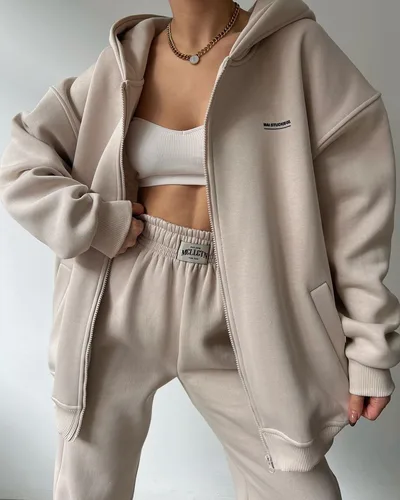 Women's Long Sleeve Fleece Pullover Trousers Fashion Printed Hooded Suits Khaki - Shop at LoveMi