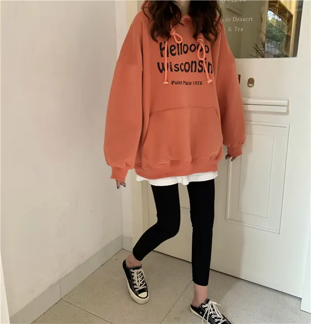 Loose fitting Korean Style Coat Top Orange With The Velvet - Shop at LoveMi