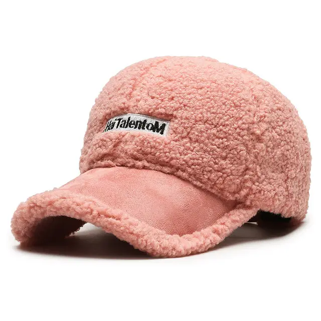Autumn Winter Color Matching Fashion All match Plush Warm Peaked Cap Pink - Shop at LoveMi