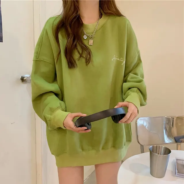 Loose Korean Style Autumn And Winter Leisure Top Green - Shop at LoveMi