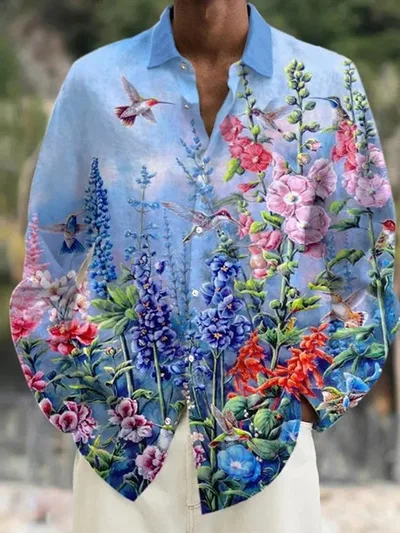 Lapel Bamboo Linen Men's Casual 3D Printing Long Sleeve Shirt Top Zjmcs102S9579752 - Shop at LoveMi