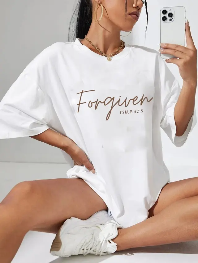 Versatile Simple Letter Print Loose Women's Cotton T shirt White - Shop at LoveMi