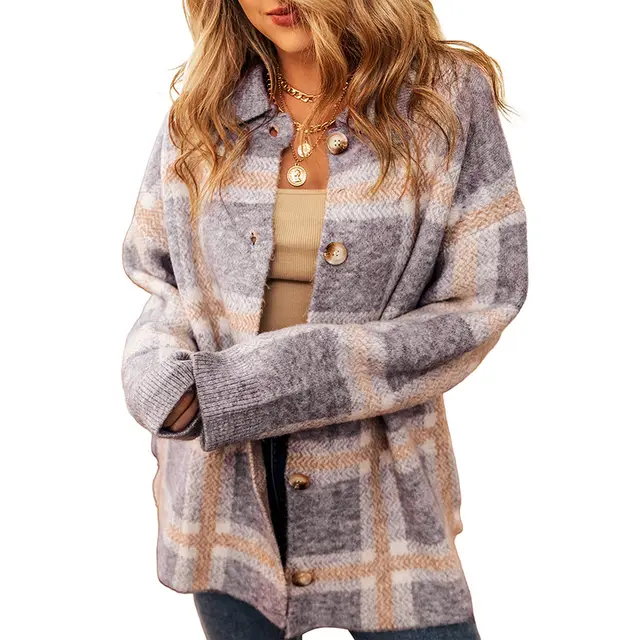 Printed Checks Long Sleeve Cardigan For Women Lc2711397P304 - Shop at LoveMi