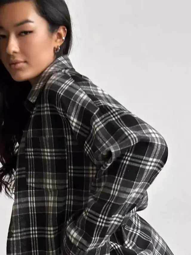 Retro Style Versatile Loose Plaid Long Sleeve Shirt Black - Shop at LoveMi