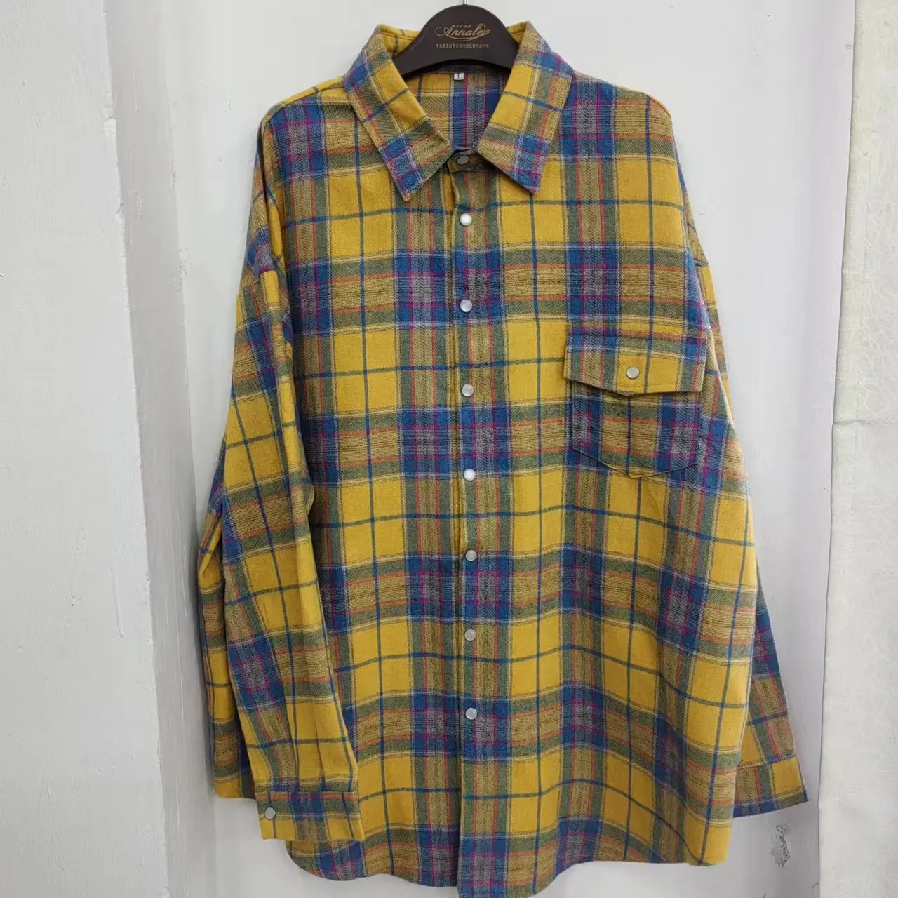Retro Style Versatile Loose Plaid Long Sleeve Shirt - Sunflower Color