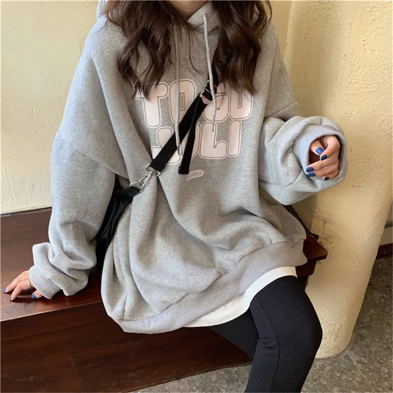 Female Fleece-lined Thickened Hooded Jacket - Gray - View 1