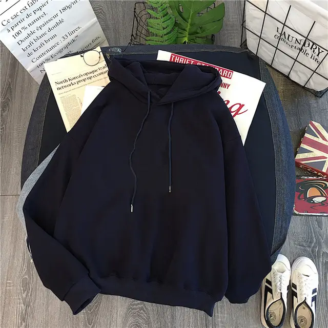 Women's Solid Color Hoodie Long Sleeve Black - Shop at LoveMi