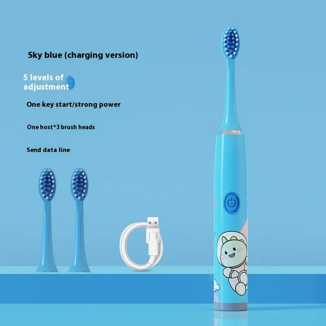 Electric Cartoon Soft Bristle Household Charging Waterproof Smart Gum Care Toothbrush Sky Bluerechargeable - Shop at LoveMi