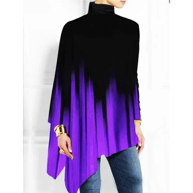 Long Sleeved Irregular Hem Solid Color Pullover Top Gradient Purple - Shop at LoveMi