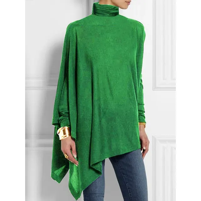 Long Sleeved Irregular Hem Solid Color Pullover Top Green - Shop at LoveMi