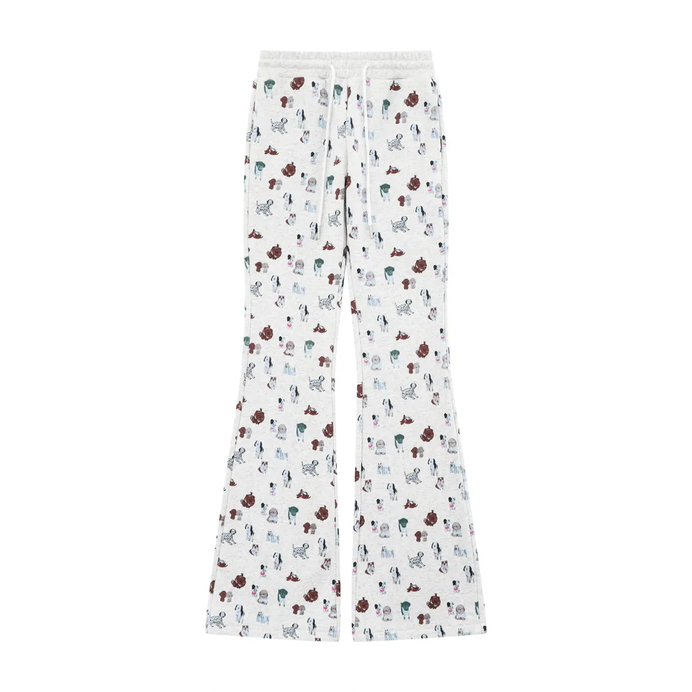 Elastic Waist Printed Sweatpants Sports Loose Gray - Shop at LoveMi