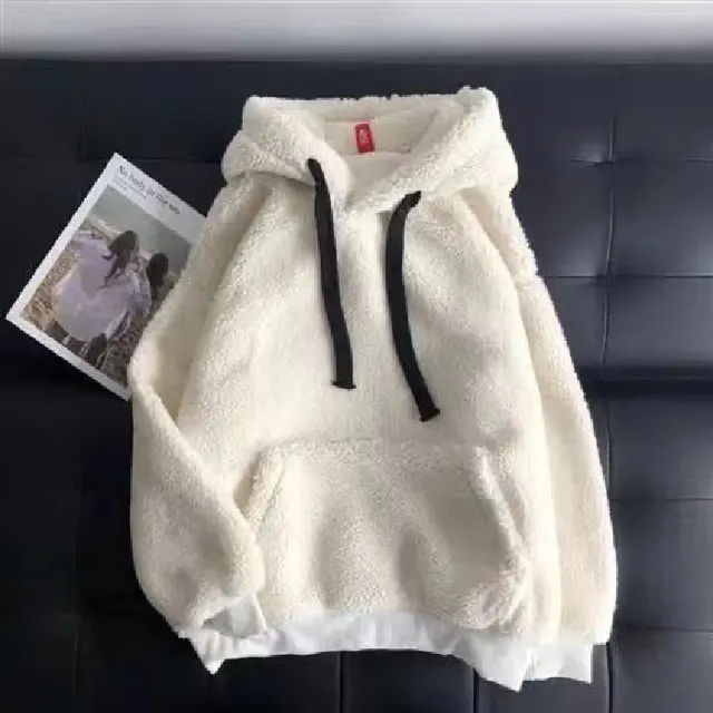 Lamb Wool Sweatshirt Winter Women's Fleece lined Thickened Hooded Ty947 Apricot - Shop at LoveMi
