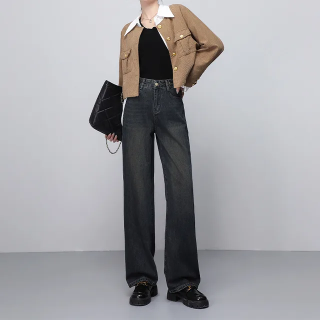 Women's Cement Gray Narrow Wide leg Jeans Cement Gray - Shop at LoveMi