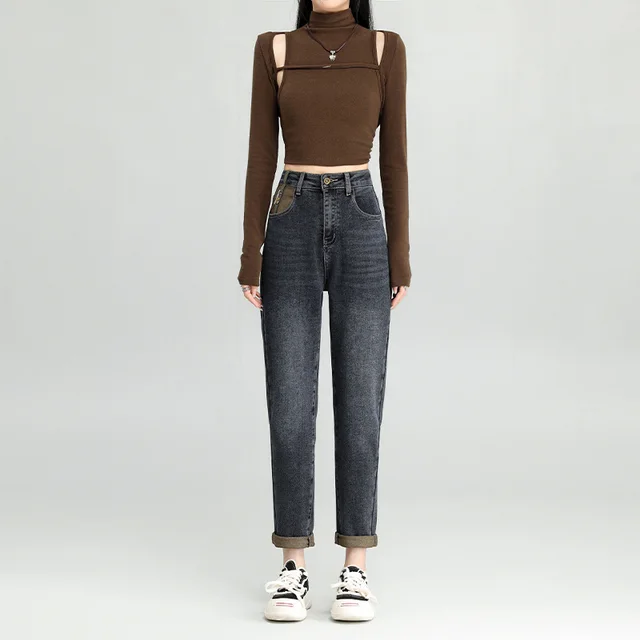 Fashionable High Waist Daddy Jeans For Women Blue And Gray - Shop at LoveMi