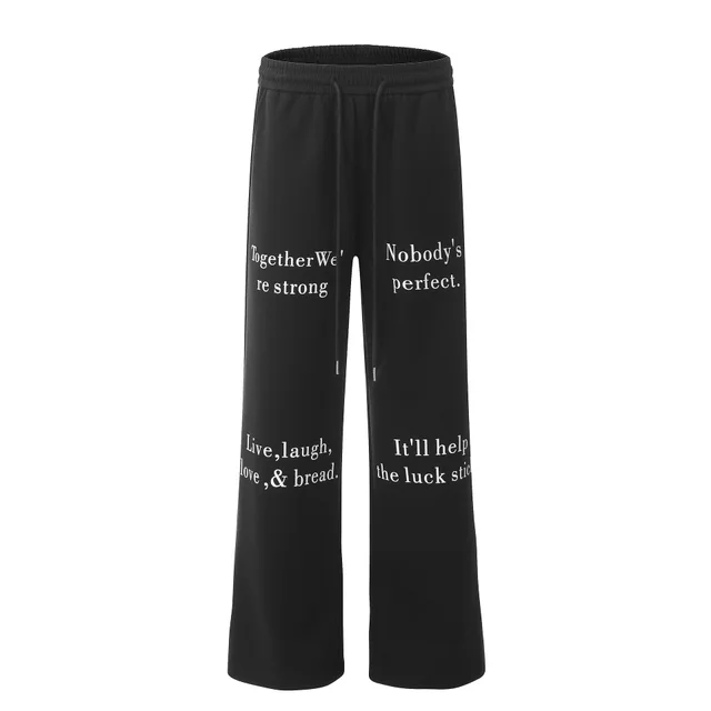 Retro Handmade Letters Printed Ankle tied Track Sweatpants Black - Shop at LoveMi