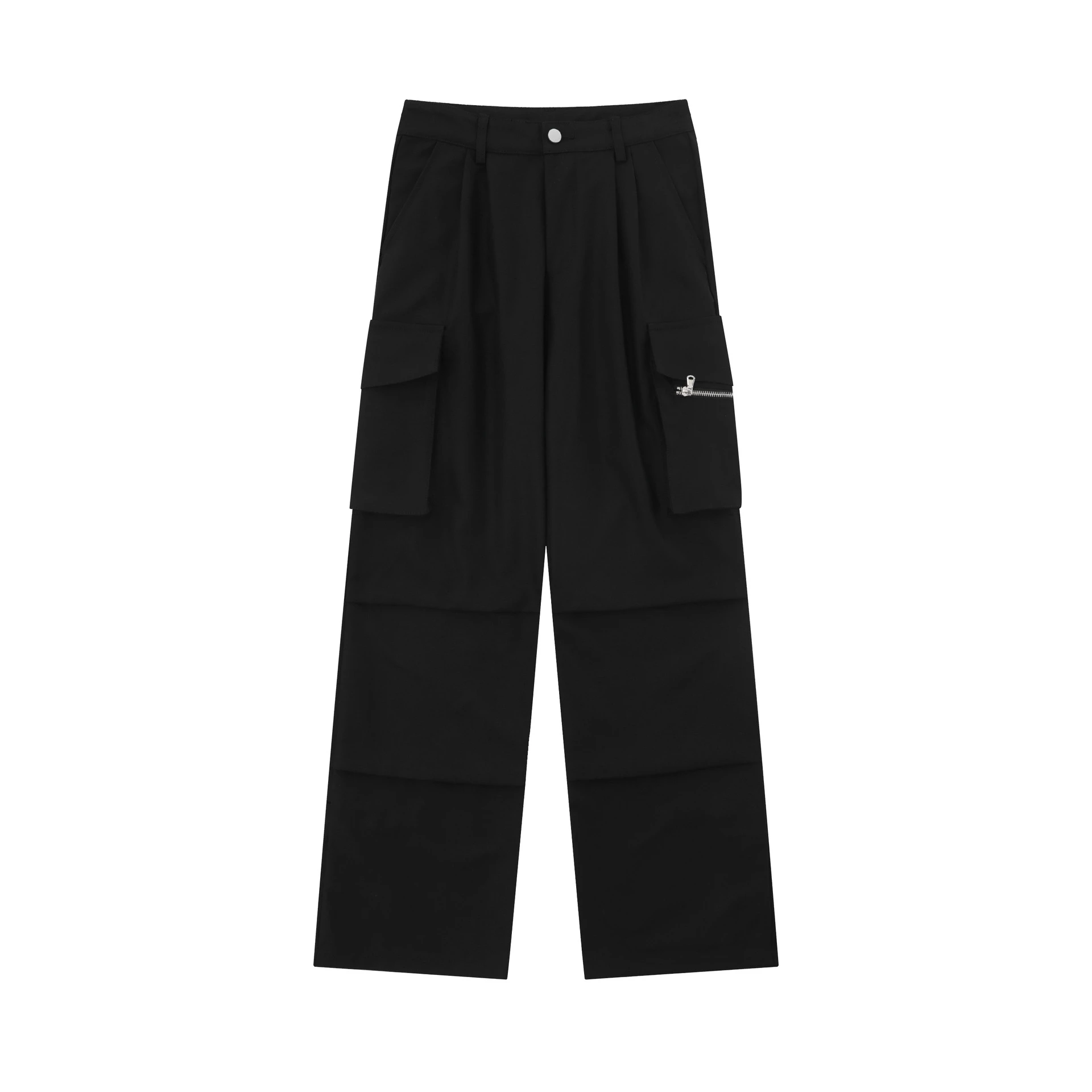 Retro Black Straight Overalls For Women - Black