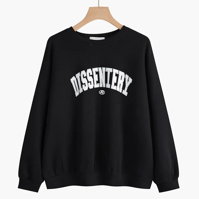 Cross border Sweater Thin Loose Plus Size Slimming Casual Sports All matching Vintage Top Black - Shop at LoveMi
