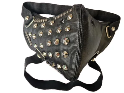 Skull Riding Leather Black Half Face Mask Black Hexagonal - Shop at LoveMi