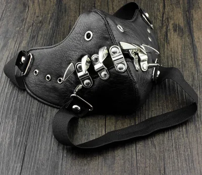 Skull Riding Leather Black Half Face Mask Black - Shop at LoveMi
