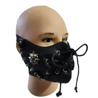 Skull Riding Leather Black Half Face Mask - Drawstring Ghost