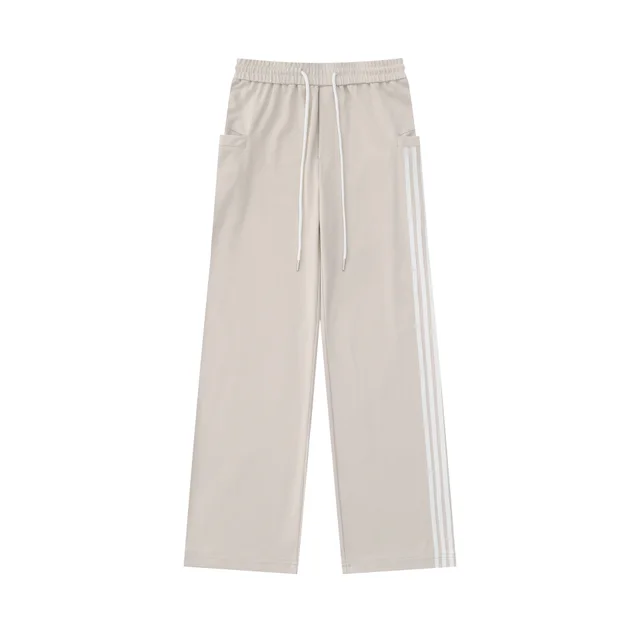 Straight Striped Loose Casual Straight Pants Apricot - Shop at LoveMi