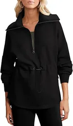 Women's Super Plus Size Sweatshirt Half Zipper Drawstring - Black