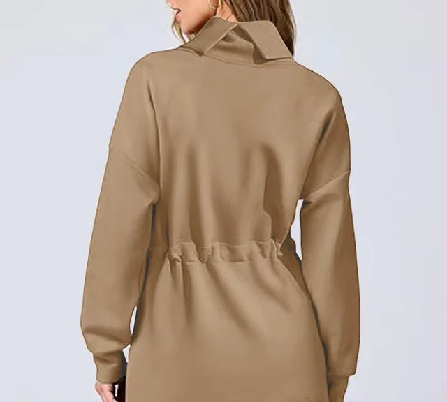 Drawstring Waist tight Sweater Mid length Women's Khaki - Shop at LoveMi