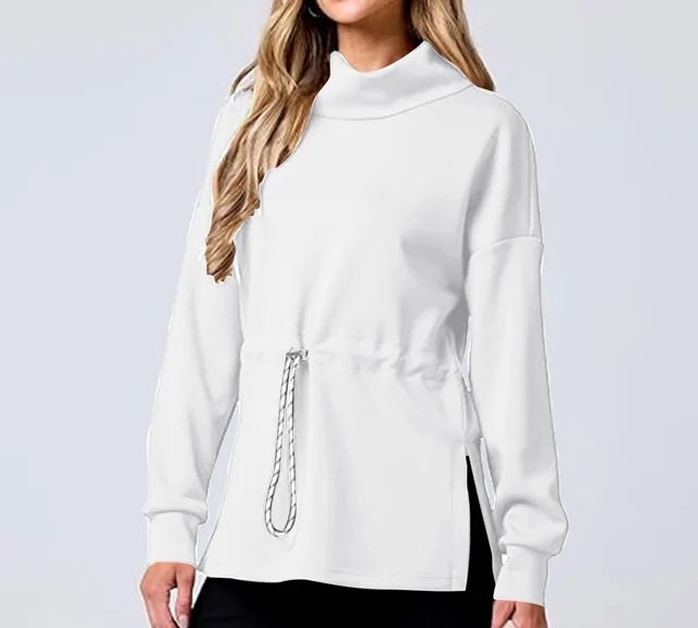 Drawstring Waist tight Sweater Mid length Women's White - Shop at LoveMi
