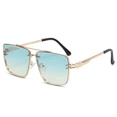 Ins Internet Celebrity Catwalk Exquisite Sunglasses Fashion Gold Frame Green Yellow Slice - Shop at LoveMi